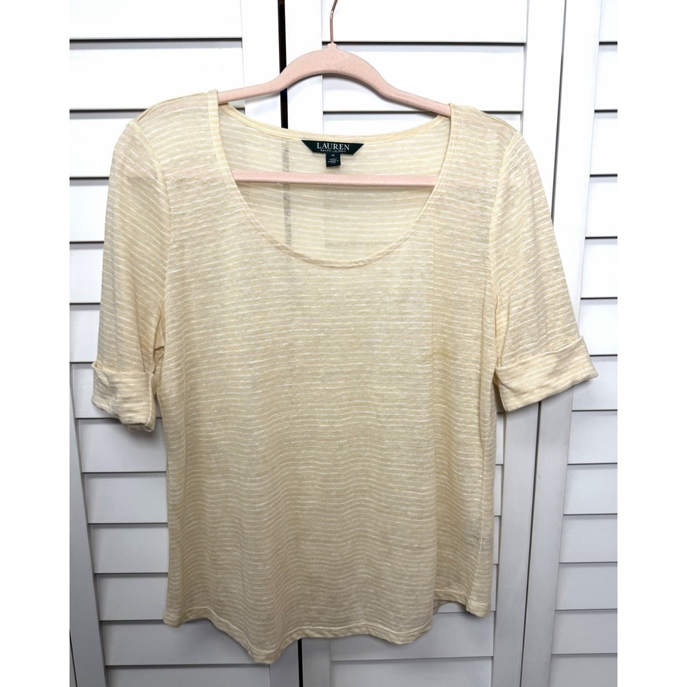 Lauren Ralph Lauren Striped Linen Top Coastal Beach Resort Women's Size Medium - Picture 3 of 8
